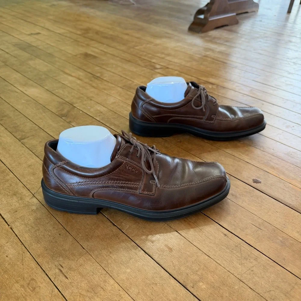 ECCO Men's Sz 44‎ (10-10.5) Helsinki Bike Toe Oxford Lace Up Derby Shoe Brown